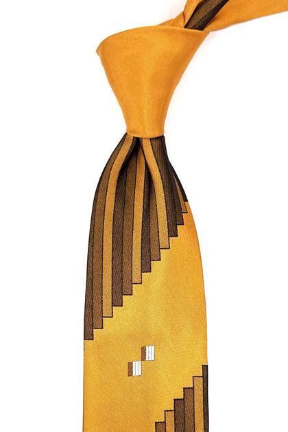 Cork Style Mustard Motif Pattern Italian Silk Tie Ik1929