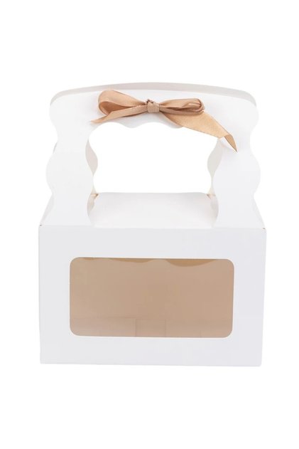Cutie dreptunghiulară cu fereastră, mâner ondulat și panglică - albă (set de 12 bucăți) - 15×10,5×9,6cm