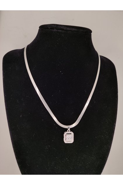 Silver Color Baguette Necklace, Stainless Steel Necklace