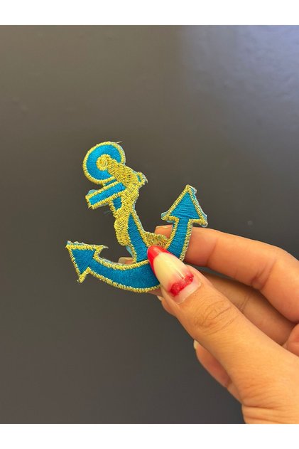 7X6 cm Iron-On Embroidery Patch Anchor Arma Turquoise