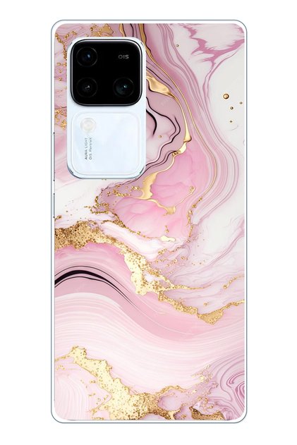 Vivo V30 Compatible Pink Marble Transparent Silicone Case