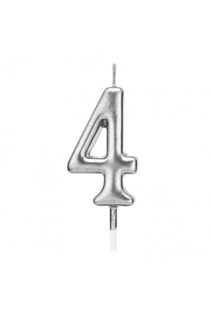 Lumânare argintie pentru tort, 4,5 cm, numărul 4