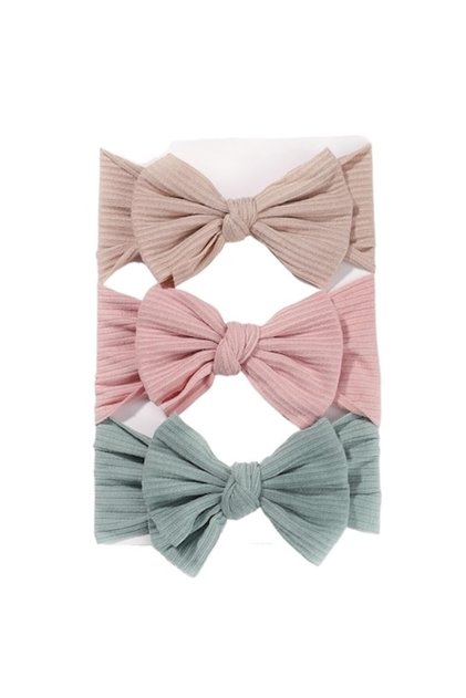 Set 3 bentițe elastice pentru bebeluși, KERNOWSUN®, cu fundă, bebeluși 0-9 luni, multicolore