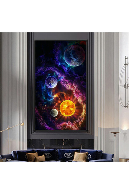 Modern Canvas Painting with Hollow Silver Frame