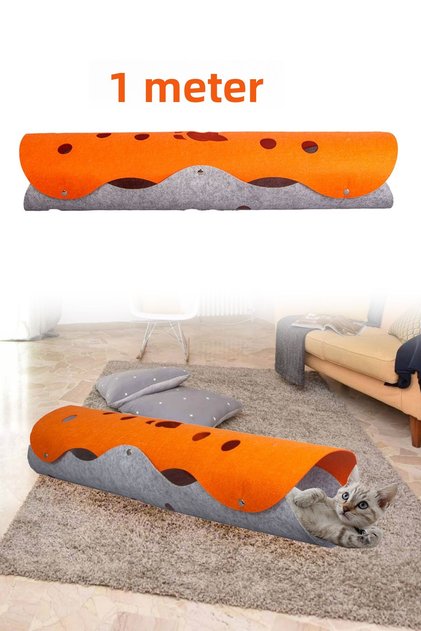 Orange Long Cat Tunnel Pet Toy 1 Meter Cat Playground