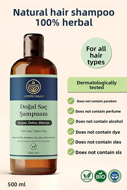 100% Herbal Natural Hair Shampoo for All Hair Types 500 ml