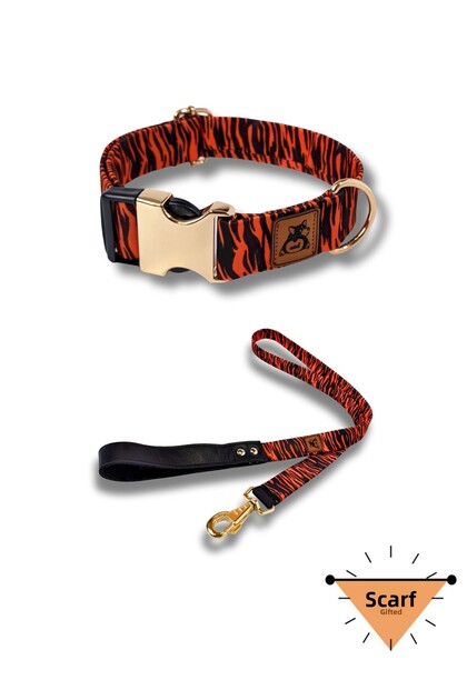Tiger Dog Collar and Leash Set (with free scarf)