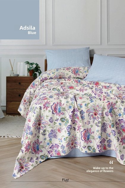 Adsila Blue Single Pique Set – 100% Cotton, with Elastic Fitted Sheet