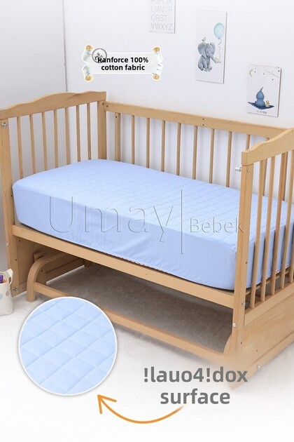 Quilted, Elastic, Mattress Protector Elastic Sheet - 100% Cotton - Blue