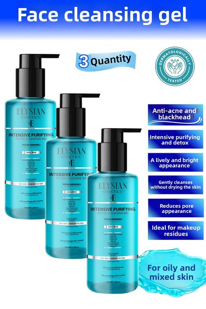 Intensive Purifying Detox Facial Cleansing Gel Set of 3 - Anti-Acne and Blackhead - Aha Bha