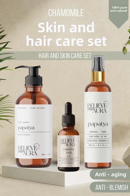 Chamomile Skin and Hair Care Set 100% Pure and Natural Chamomile Oil Chamomile Water and Skin Liquid Soap