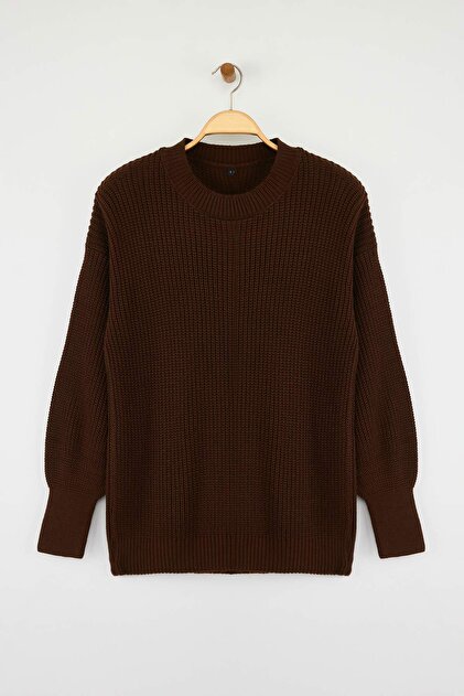 Trendyol Collection Pulover de tricotaj de bază maro Wide Fit
