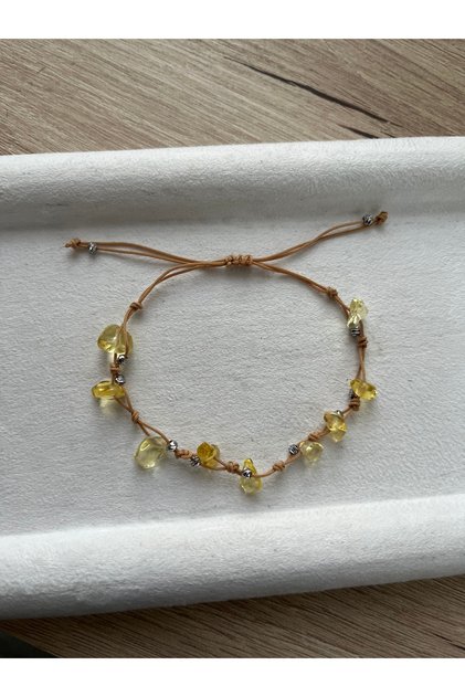 Citrine stone adjustable string bracelet&anklet handmade
