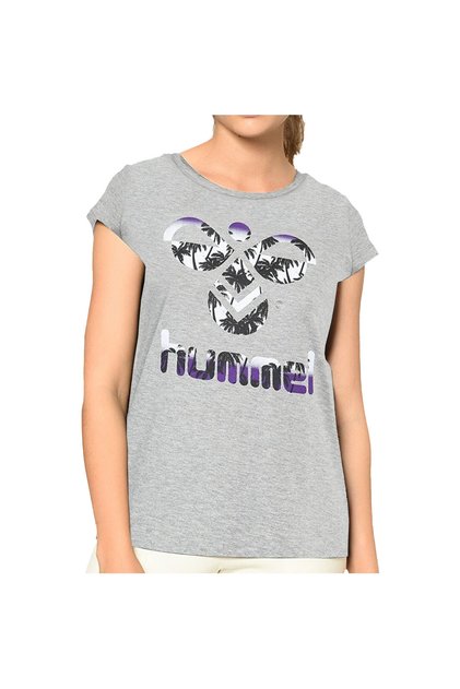 Triana Women's Gray Printed Crew Neck T-Shirt