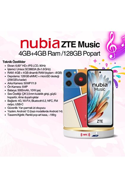 nubia Music 8GB/128GB ポップアートデザイン Nubia Zte Music 4gb Ram 4gb Sanal Ram 128gb Popart Nfc - Fiyatı