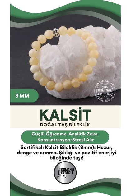 Sertifikalı Kalsit Doğal Taş Bileklik 8 Mm B881