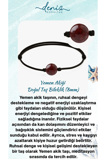 Deniz Doğal Taş Sertifikalı Yemen Akiği Doğal Taş Tanem Bileklik