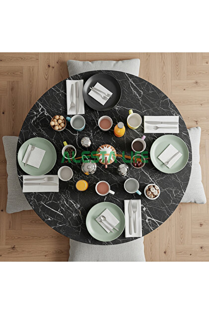 Alesta Life 90 Cm Çap - Siyah Desenli Katlanabilir Yer Sofrası