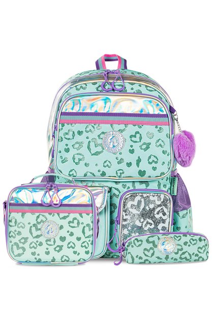 17" School Bag Set of 3 w/ Lunch Bag and Pencil Pouch - Love Green