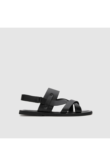 Erkek Siyah Açma Hakiki Deri Sandalet [TG052133]