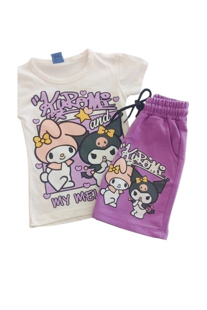 Girl's Kuromi Printed T-Shirt Shorts Cotton Bottom Top 2 Piece Purple Set Summer New Season