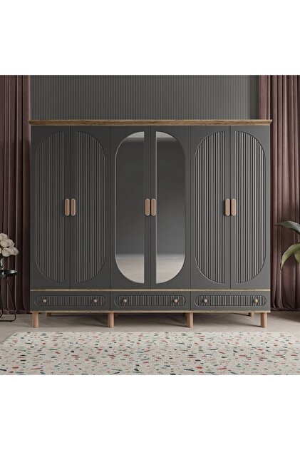 DRNHOME SOHO 6 KAPAKLI ANTRASİT GARDIROP TAMAMI MDF - Fiyatı