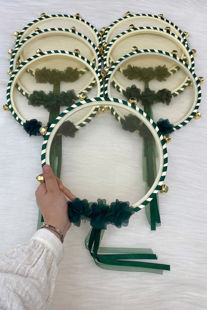 Green Bridesmaid Bride Defi, Floral Wedding Henna Night Circumcision Bachelorette Bride Defi with Bell 1 Piece