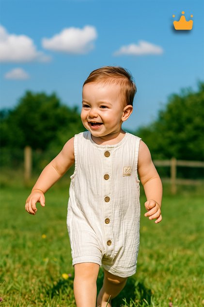 100% Cotton Muslin Baby Girl and Boy Wide Strap Snap Romper 22405