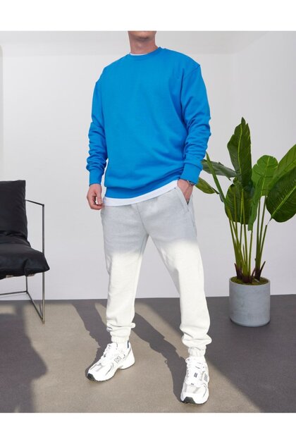 Men's Sweatshirt Cotton Blue Oversize Crew Neck 3 Thread Without Thread