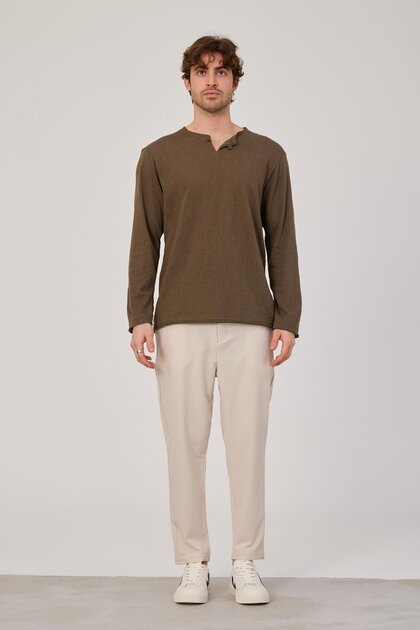 Men's Sweatshirt Long Sleeve Slim Seasonal Khaki Oversize