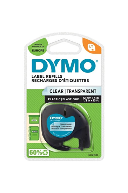 Dymo Letratag Orijinal Plastik Şerit Etiket 12mmx4m Şeffaf
