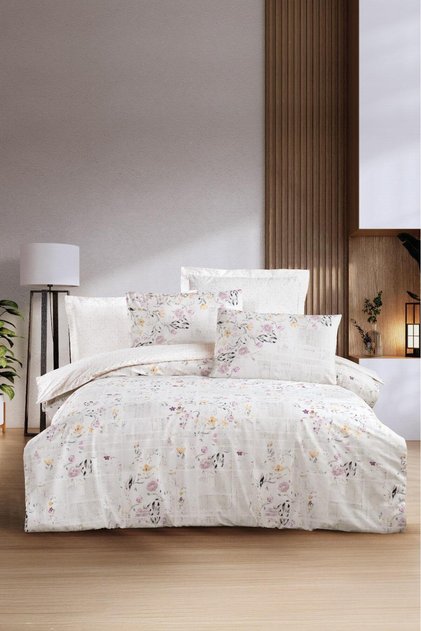 100% Cotton Double Modern Patterned Duvet Cover Set Lıno Arcane