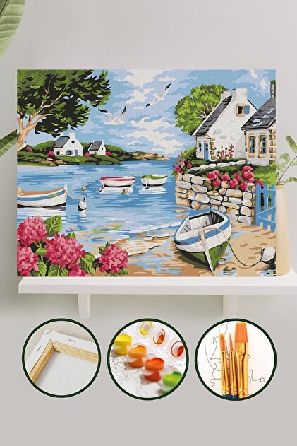 Sayılarla Boyama 40x50 Cm Tuval Seti Fırça Boya Dahil Çıtaya Gerili - Kasaba