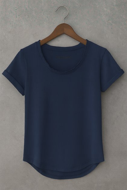 Men's Navy Blue Slim Fit Special Production Wide Collar Bottom Oval Cut T-Shirt