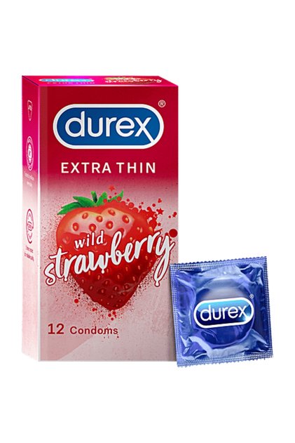 Durex Extra Thin Wild Strawberry Flavored Condoms - 12 Pack