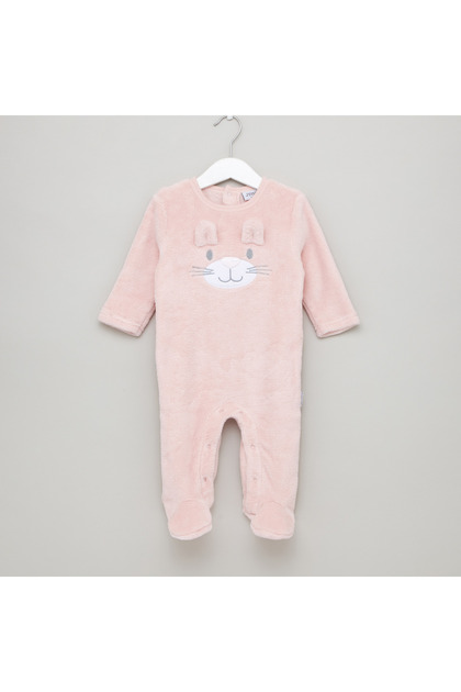 Textured Closed Feet Sleepsuit with Long Sleeves