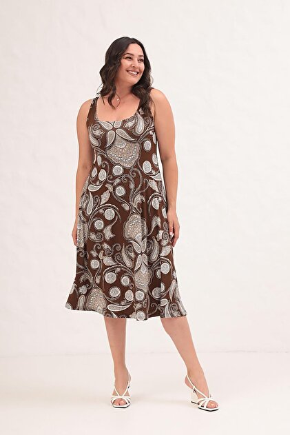Truva XXL Comfort and Elegance with the Thick Strap Patterned Plus Size  Dress!- Trendyol