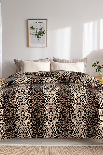 Leopard Patterned, Lorien Jacquard and Printed 100% Cotton Single Pique (Bedspread) – 155X235 cm