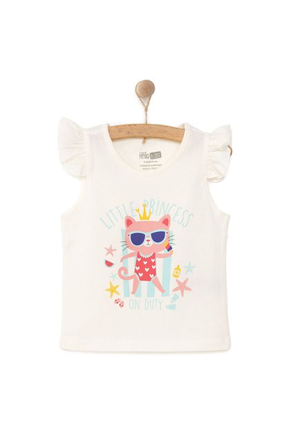 HelloBaby Kız Bebek Basic Tişört Bisiklet Yaka Atlet Kol Ekru