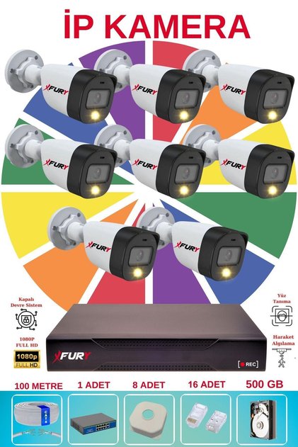 8 li Ip Güvenlik Kamera Seti Sesli 4mp Gece Renkli Su Geçirmez 5515s 500GB