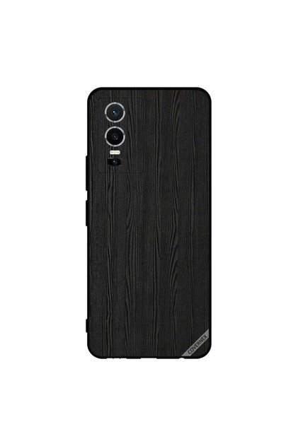 غطاء حماية لهاتف vivo Y76 5G بنمط خشبي أسود