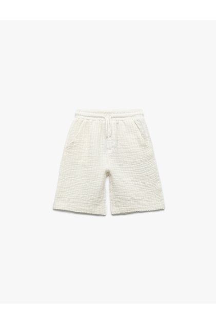 Beli Bağcıklı Cepli Pamuklu Basic Müslin Şort