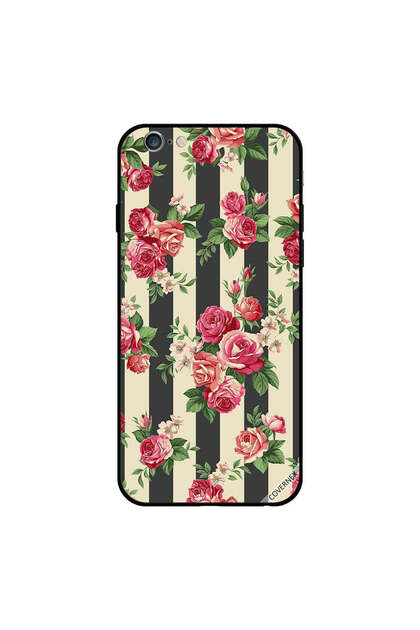غطاء حماية لجهاز iPhone 6s مزين بزهور على خطوط سوداء وبيضاء