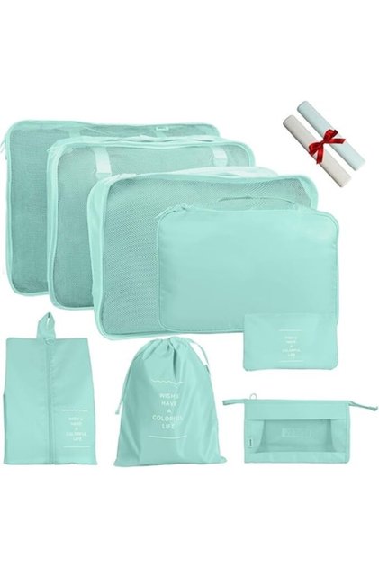 Set 8 huse pentru ambalare, organizare bagaj calatorie si 2 suporturi pentru periuta de dinti, pliab