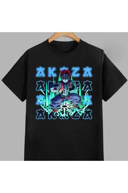 Anime Pattern Unisex Men's T-Shirt Akaza Demon Slayer