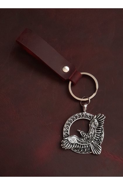 سلسلة مفاتيح على شكل نسر مصنوعة يدويًا من الجلد الحقيقي