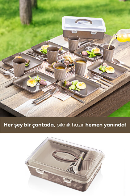 Vienev 32 Parça 6 Kişilik Taşınabilir Piknik Seti - Saklama Kutulu