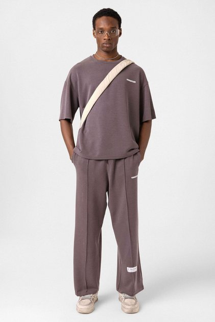 Label Detailed Oversize Modal Fabric Tracksuit Set Brown