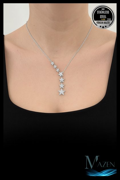 Star Figured Y Necklace | 316L Steel | Elegant Design with Sparkle Without Tarnish | Gold & Silver Color