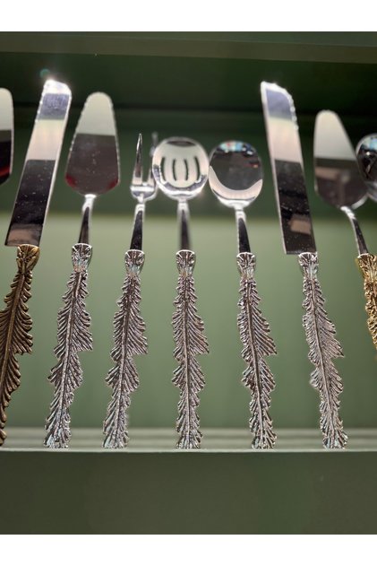 Esterhomedecor Set of 5 Metal Serving Spoons Silver